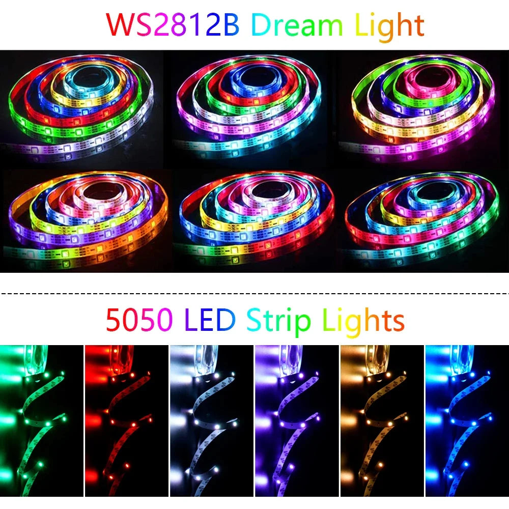 10M 20M LED Strip Lights RGB 5050/RGBIC WS2812B Infrared Bluetooth Ontroller TV Backlight Room Luces Luminous Decorate Fita Lamp